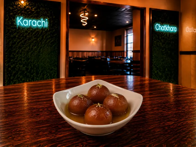 Gulab Jamun traditional South Asian dessert at Karachi Chatkhara