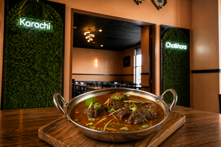 Traditional Beef Nihari slow-cooked with authentic Pakistani spices at Karachi Chatkhara Mount Prospect IL