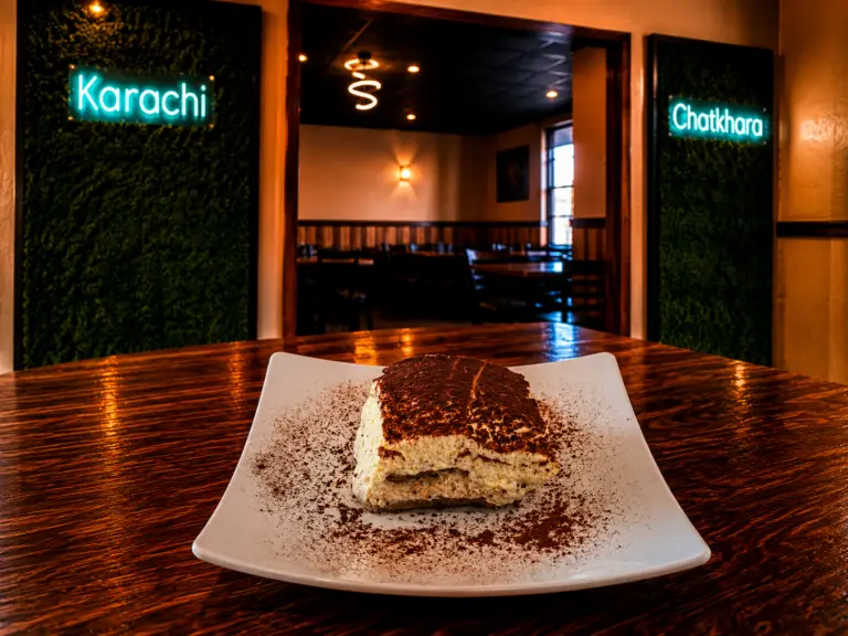 Tiramisu dessert served at Karachi Chatkhara